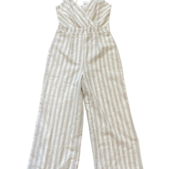 Sadie & Sage Pants - Sadie and Sage Grey and White Straps Elegant Jumpsuit Wide Legs Trending Now S